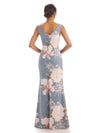 Trendy V-Neck Mermaid Floral Satin Maxi Floral Formal Evening Dresses For Women