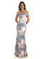 Trendy Off Shoulder Mermaid Floral Satin Maxi Floral Evening Formal Dresses