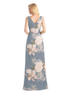 Beautiful V-Neck Mermaid Floral Satin Maxi Floral Formal Dresses For Women