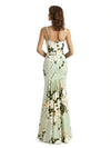 Simple Spaghetti Straps V-Neck Side Slit Mermaid Floral Satin Maxi Floral Formal Dresses For Women