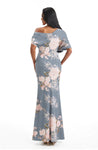 Elegant Half Sleeves Side Slit Mermaid Floral Satin Maxi Floral Formal Dresses For Women