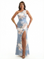 Simple One Shoulder Side Slit Mermaid Floral Satin Maxi Floral Formal Dresses For Women