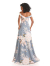 Trendy Off Shoulder A-Line Long Floral Satin Women Formal Evening Dresses