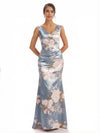 Trendy V-Neck Mermaid Floral Satin Maxi Floral Formal Evening Dresses For Women