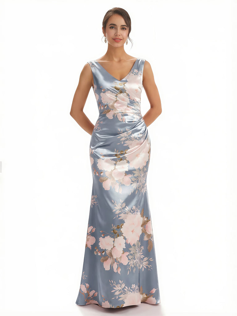 trendy silk dresses Safuny Women's Tea Length Straight Dress Silk Solid Satin Pleated Trendy Dresses Long Sleeve Elegant Cocktail Wedding Evening Party Holiday Turtle
