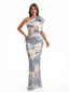 Elegant One Shoulder Mermaid Long Satin Floral Formal Dresses For Women With Back Slit