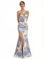 Elegant One Shoulder Side Slit Mermaid Floral Satin Maxi Floral Formal Dresses For Women