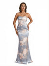 Trendy Sweetheart Strapless Side Slit Mermaid Long Satin Floral Formal Dresses For Women
