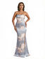 Trendy Sweetheart Strapless Side Slit Mermaid Long Satin Floral Formal Dresses For Women