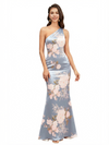 Elegant One Shoulder Mermaid Floral Satin Maxi Floral Formal Dresses For Women