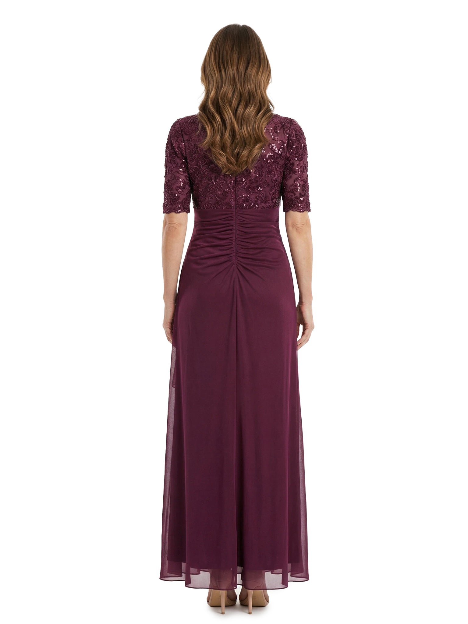 ChicSew Short Sleeve Sequined V-Neck Chiffon Mother Of The Bride Gown With Ruffle