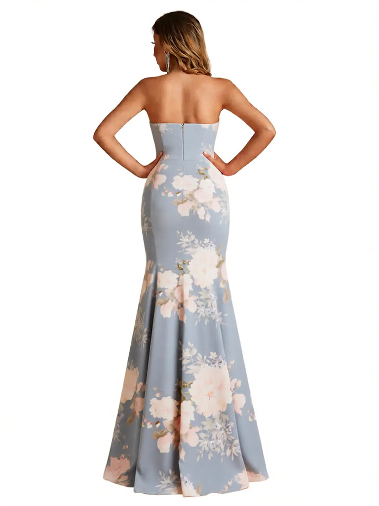 Sexy Sweetheart Mermaid Long Satin Floral Formal Dresses For Women