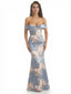 Elegant Off Shoulder Mermaid Floral Satin Maxi Floral Formal Evening Dresses