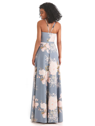 Sexy Spaghetti Straps A-line Long Satin Floral Formal Dresses For Women