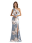 Simple One Shoulder Side Slit Mermaid Floral Satin Maxi Floral Formal Dresses For Women