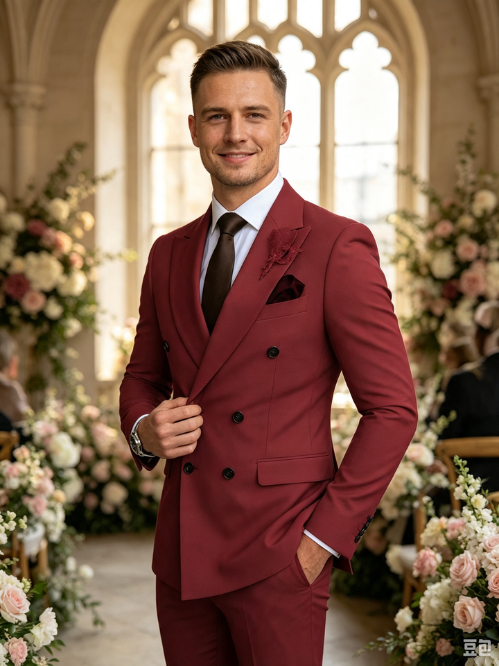 Classic 1 Piece Red Men's Suit with Regular Fit and Sophisticated Peak Lapel