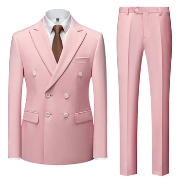 Pink Casual Men's Suit Slim Fit Double Breasted 2 Piece Business Tuxedos CN483