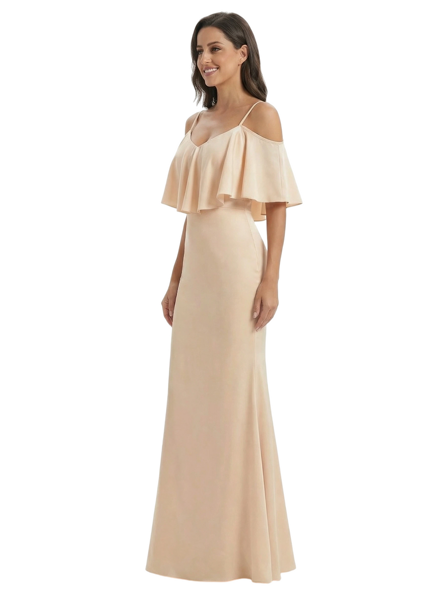 ChicSew Elegant V-neck Cold Shoulder Satin Mermaid Long Formal Dresses For Women