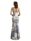 Simple Spaghetti Straps V-Neck Side Slit Mermaid Floral Satin Maxi Floral Formal Dresses For Women