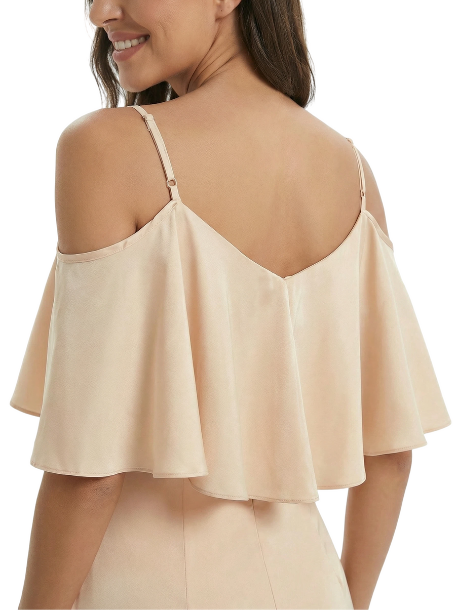 ChicSew Elegant V-neck Cold Shoulder Satin Mermaid Long Formal Dresses For Women