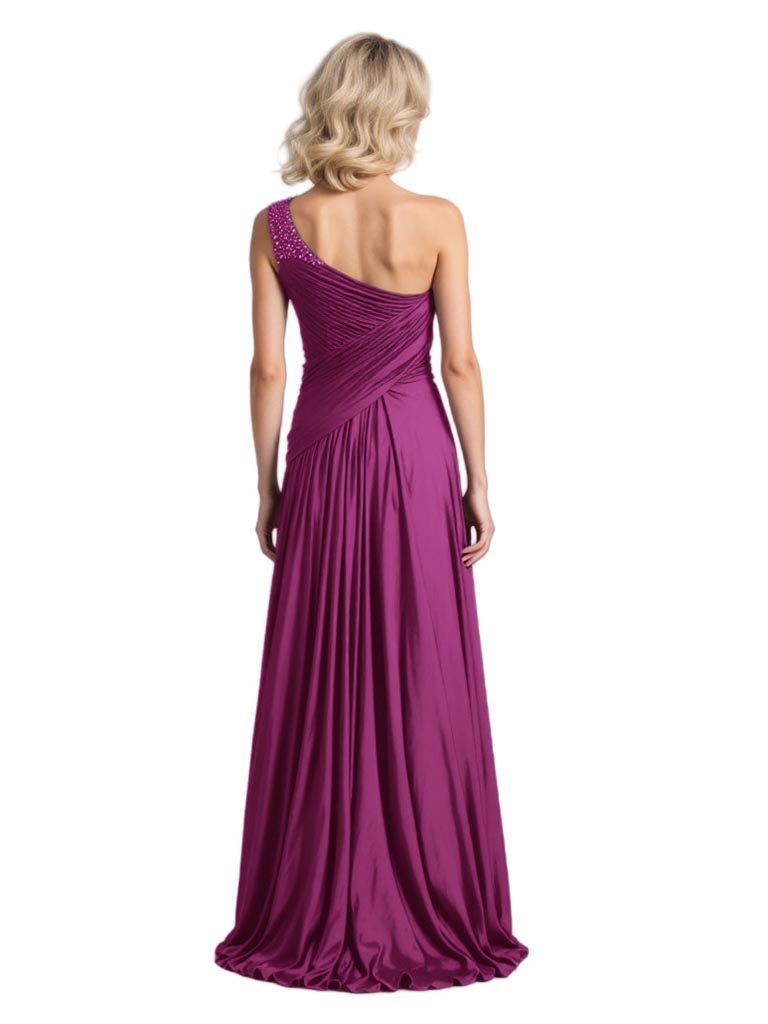 Elegant Satin One Shoulder Ruffle Beaded Mermaid Long Mother of the Bride and Groom Dresses