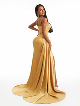 Sexy Spaghetti Straps Lace Up Back Side Split Mermaid Soft Satin Long Bridesmaid Dresses