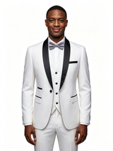 Color Blocking 3 Piece White Men's Suit with Regular Fit and Sophisticated Peak Lapel