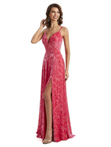 Sexy Side Slit Floral Velvet Unique Long Bridesmaid Dresses Online