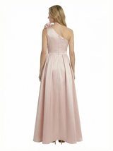 Chicsew Elegant Silky Satin One Shoulder Ruched Maxi Mother of The Groom Dress Overskirt