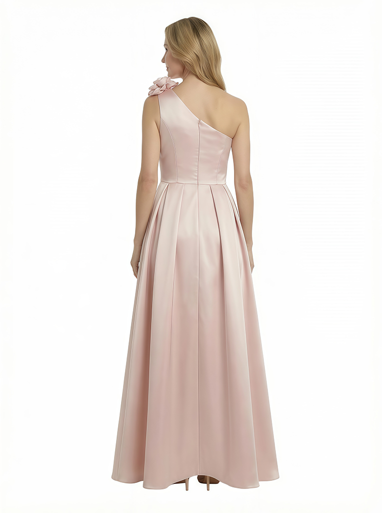 Chicsew Elegant Silky Satin One Shoulder Ruched Maxi Mother of The Groom Dress Overskirt