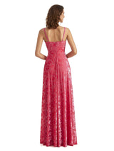 Sexy Side Slit Floral Velvet Unique Long Bridesmaid Dresses Online