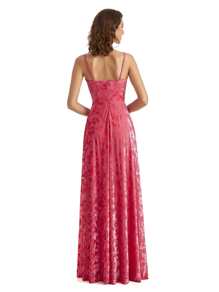 Sexy Side Slit Floral Burnout Velvet Unique Long Evening Formal Dresses