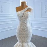 ChicSew Sparkly One Shoulder Lace Applique Ball Gown Wedding Dress