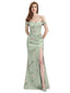 Elegant Off Shoulder Mermaid Side Slit Floral Satin Maxi Floral Formal Dresses For Women