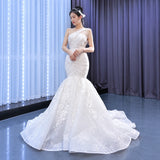 ChicSew Sparkly One Shoulder Lace Applique Ball Gown Wedding Dress