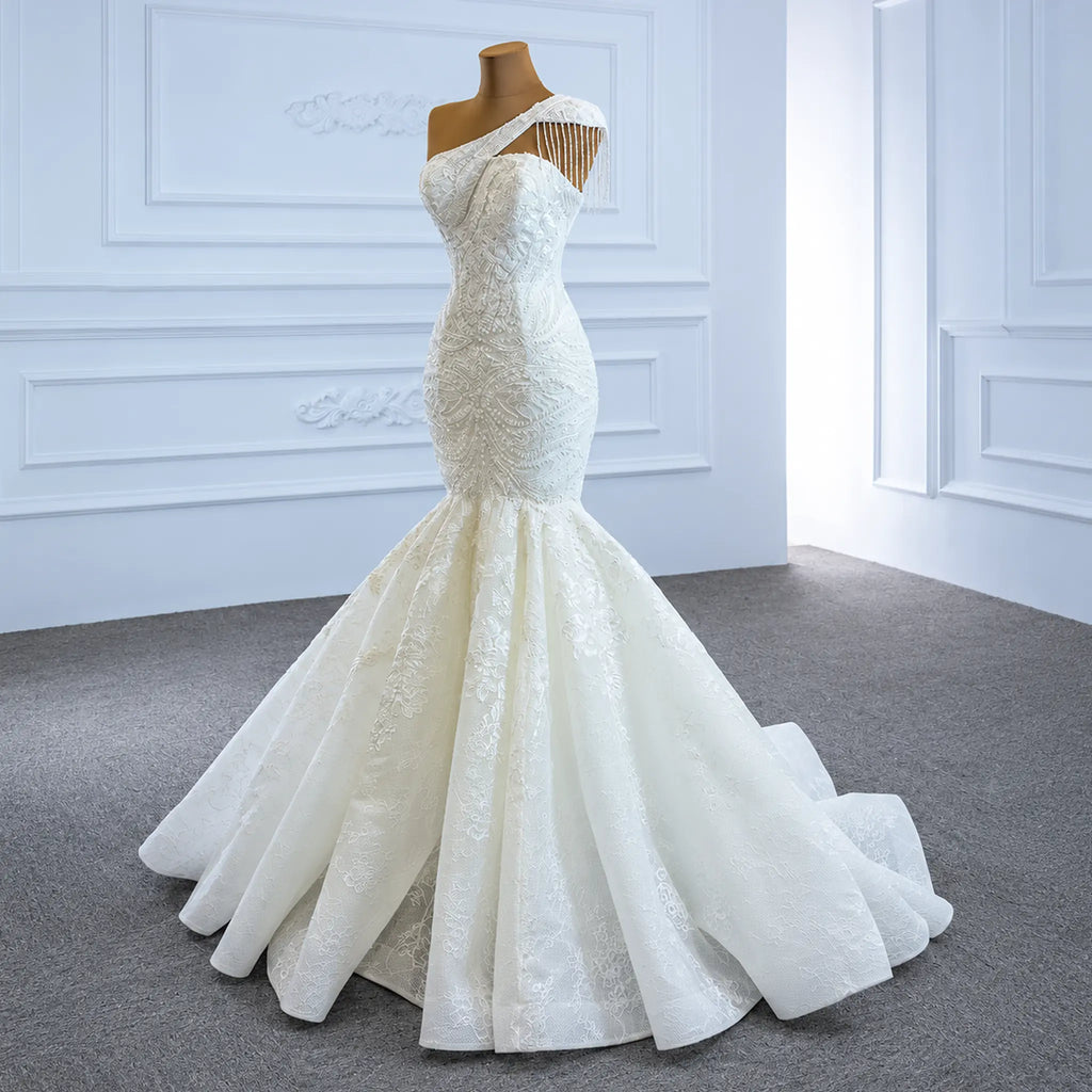 ChicSew Sparkly One Shoulder Lace Applique Ball Gown Wedding Dress