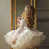 Cute White Sequins Lace Flower Girls Dresses Crew New Feather Knee Length Tutu A Line Girls' Party Gowns With Bow Tie