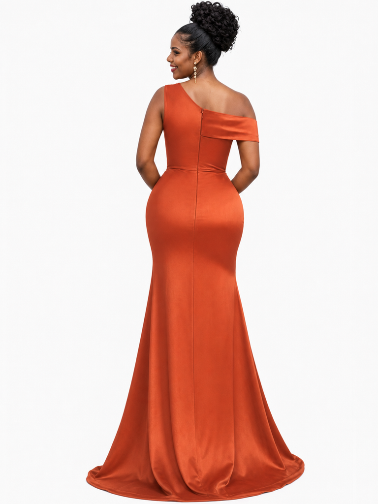 ChicSew Fancy Asymmetric Straps Mermaid Soft Satin Long Bridesmaid Dresses