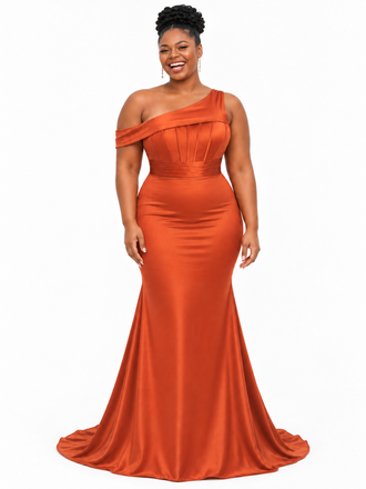 ChicSew Fancy Asymmetric Straps Mermaid Soft Satin Long Bridesmaid Dresses
