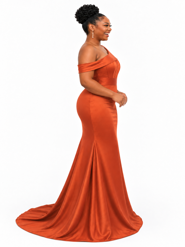 ChicSew Fancy Asymmetric Straps Mermaid Soft Satin Long Bridesmaid Dresses
