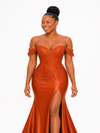 ChicSew Off Shoulder Lace Appliques Mermaid Soft Satin Long Bridesmaid Dresses