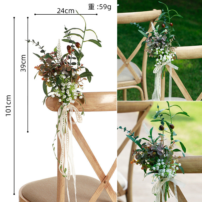 Wedding Decorative Chair Back Flower Eucalyptus Double Petal Daisy Flower, CF17084