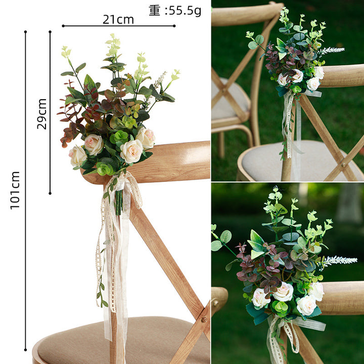 Wedding Decorative Chair Back Flower Eucalyptus Double Petal Daisy Flower, CF17084