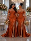 ChicSew Off Shoulder Lace Appliques Mermaid Soft Satin Long Bridesmaid Dresses