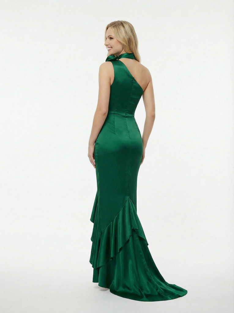 Sweet Satin Mermaid Ruffles Strapless Long Party Prom Dresses