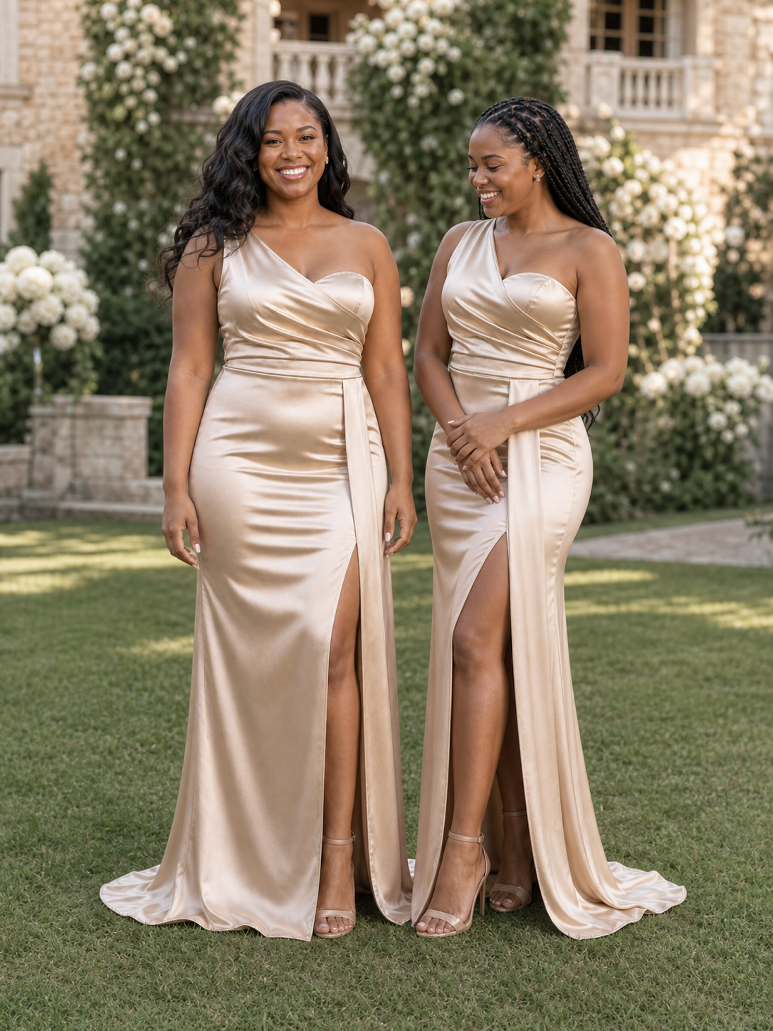 ChicSew One Shoulder Side Slit Mermaid Soft Satin Floor-Length Bridesmaid Dresses