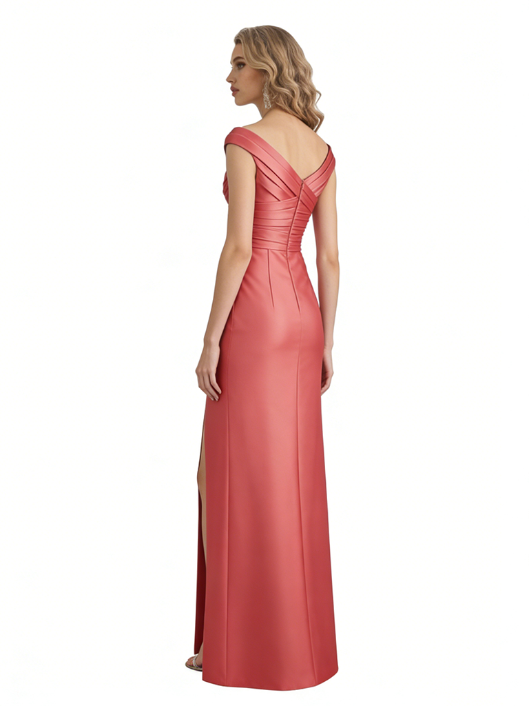 Sexy Cap Sleeves Silky Satin Side Slit Mermaid Long Formal Evening Dresses For Women