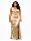 ChicSew One Shoulder Side Slit Mermaid Soft Satin Floor-Length Bridesmaid Dresses