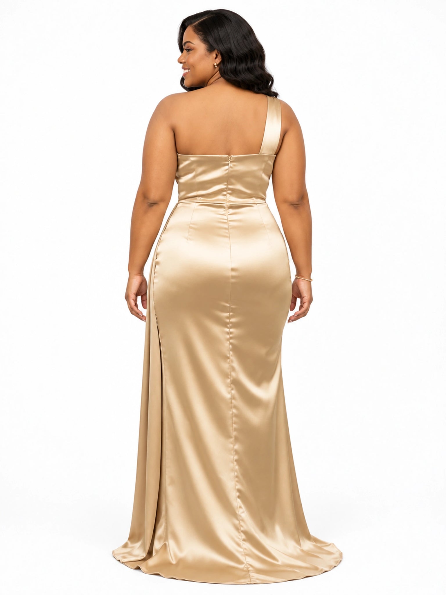 ChicSew One Shoulder Side Slit Mermaid Soft Satin Floor-Length Bridesmaid Dresses