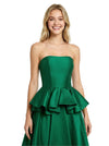 Classy Strapless A-Line Satin Evening Prom Dress featuring Flirty Peplum Waist